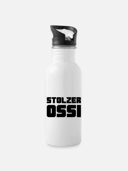 Stolzer Ossi NVA Ostdeutschland Geschenk Nostalgie - Trinkflasche mit integriertem Trinkhalm - Weiß