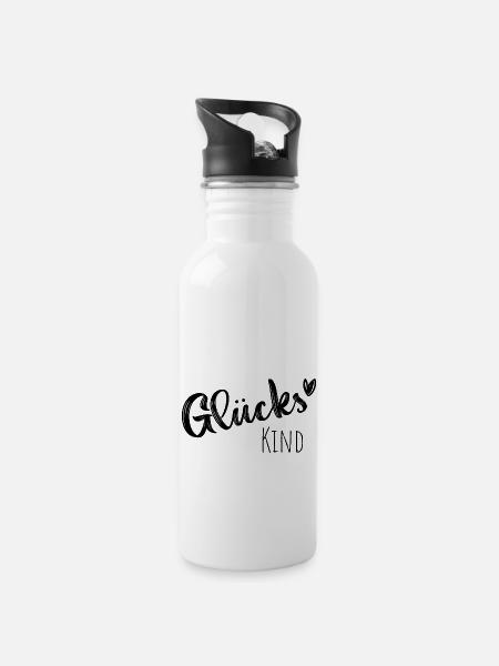 Glückskind - Trinkflasche mit integriertem Trinkhalm - Weiß