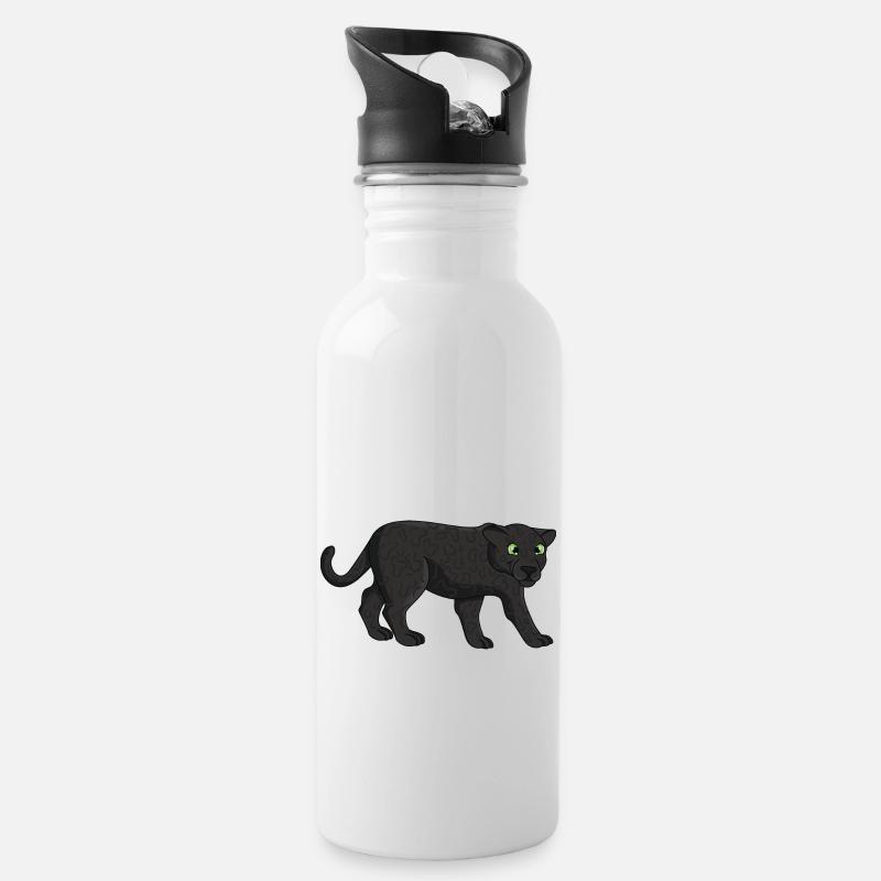 Panther - Trinkflasche mit integriertem Trinkhalm - Weiß