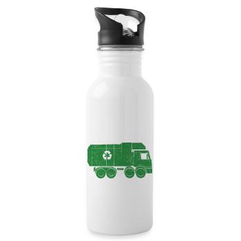 Müllwagen Liebe Müllabfuhr Recycling I Geschenk - Trinkflasche mit integriertem Trinkhalm - Weiß - Rechts