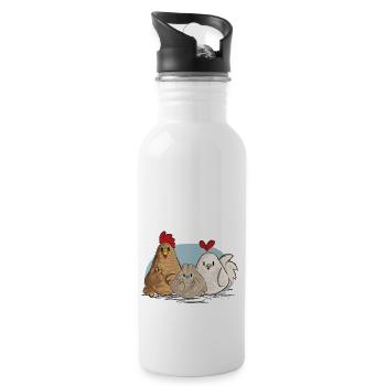 Hühner Familie - Trinkflasche mit integriertem Trinkhalm - Weiß - Rechts