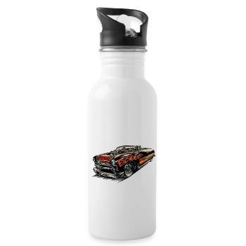 Rockabilly - Hotrod Car Flammen - neg - Trinkflasche mit integriertem Trinkhalm - Weiß - Rechts