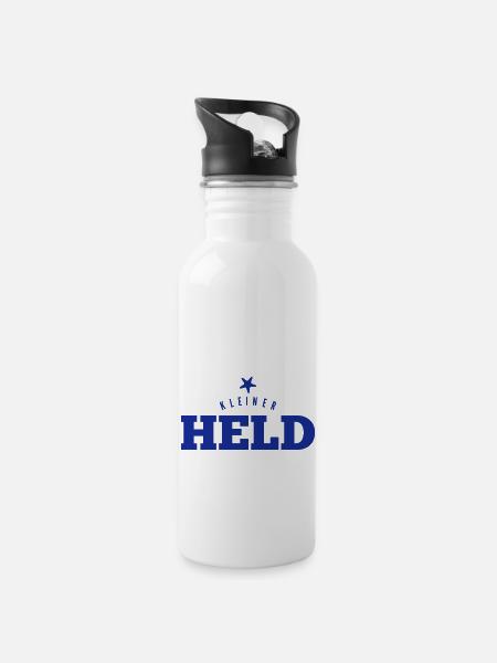 Kleiner Held - Trinkflasche mit integriertem Trinkhalm - Weiß