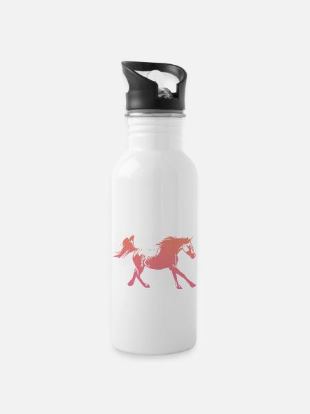 Arabian Horse Running Rose - Trinkflasche mit integriertem Trinkhalm - Weiß