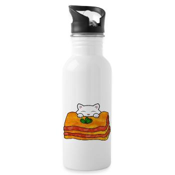 Cute white cat eating a delicious italian food - Water bottle with straw - white - Right