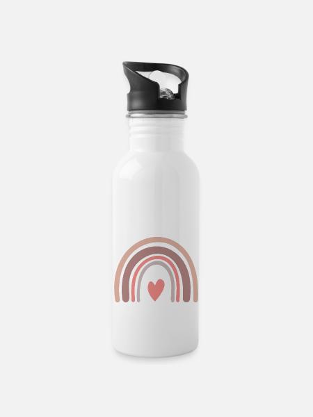Rainbow - Water bottle with straw - white