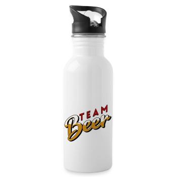 beer team drunk work colleagues drink in the evening - Water bottle with straw - white - Right