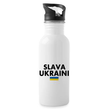 Slava ukraini - Trinkflasche mit integriertem Trinkhalm - Weiß - Rechts