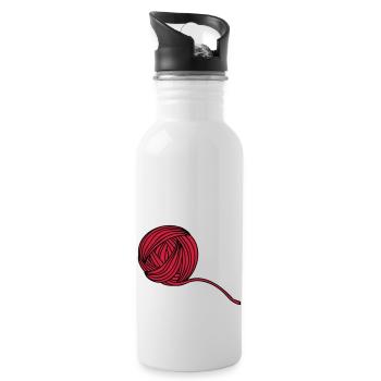 Comic Wollball Illustration - Trinkflasche mit integriertem Trinkhalm - Weiß - Rechts