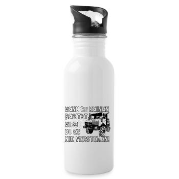 Unimog - Oldtimer - Offroad - Universal Motorgerät - Trinkflasche mit integriertem Trinkhalm - Weiß - Rechts