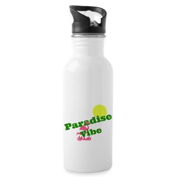 Flamingo im Paradies - Trinkflasche mit integriertem Trinkhalm - Weiß - Rechts