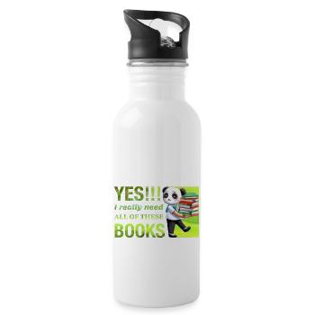 Bookworm Panda - Yes I need all these books - Water bottle with straw - white - Right