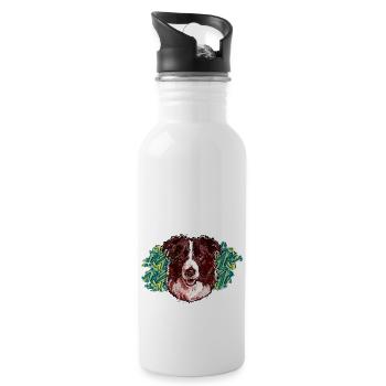 Tête de Border collie - En graffiti #1 - Gourde avec paille intégrée - blanc - Droite