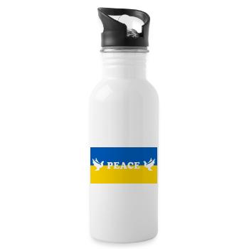 Peace Ukraine Krieg Russland Friedenstauben Spruch - Trinkflasche mit integriertem Trinkhalm - Weiß - Rechts