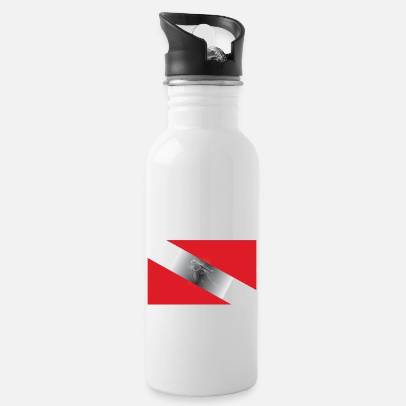 Diving Flagg - Trinkflasche mit integriertem Trinkhalm - Weiß