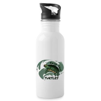 Rettet die Schildkröten Wasser Meer Plastik Welle - Trinkflasche mit integriertem Trinkhalm - Weiß - Rechts
