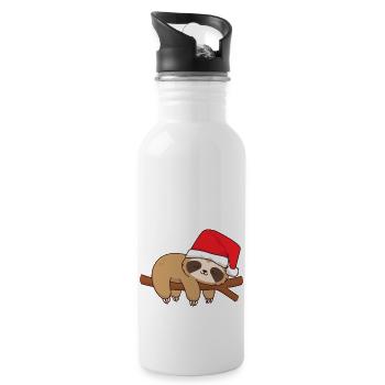 Faultier schlafend am Ast Xmas Weihachten Nikolaus - Trinkflasche mit integriertem Trinkhalm - Weiß - Rechts