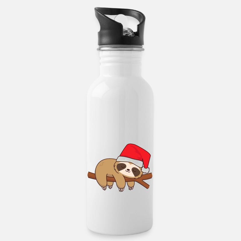 Faultier schlafend am Ast Xmas Weihachten Nikolaus - Trinkflasche mit integriertem Trinkhalm - Weiß