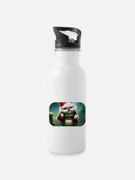 Christmas Gnome - Trinkflasche mit integriertem Trinkhalm - Weiß