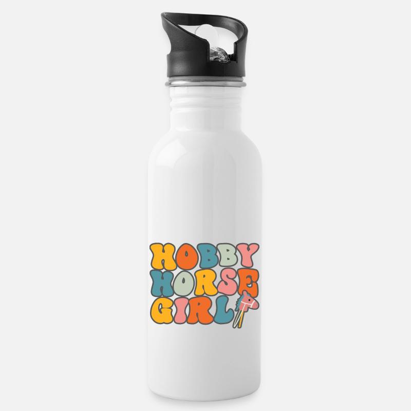 Hobby Horsing Retro Design mit Steckenpferd - Trinkflasche mit integriertem Trinkhalm - Weiß