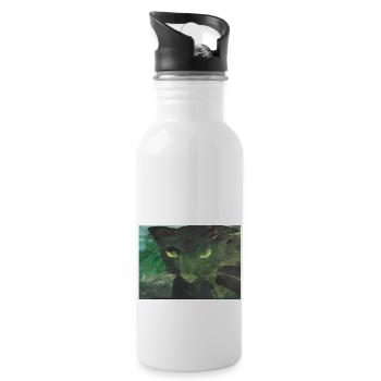 schwarze Katze - Trinkflasche mit integriertem Trinkhalm - Weiß - Rechts
