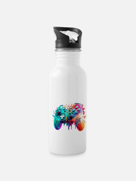 Neon Gaming Controller / Kontroller - Trinkflasche mit integriertem Trinkhalm - Weiß