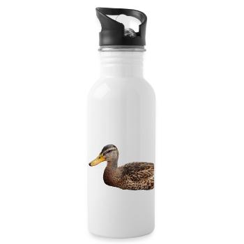 Ente Wildente Entchen Erpel Poster Geschenk - Trinkflasche mit integriertem Trinkhalm - Weiß - Rechts