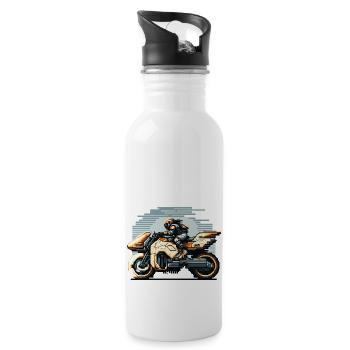 Motorcycle a la Science Fiction in 8 Bit Artwork - Water bottle with straw - white - Right