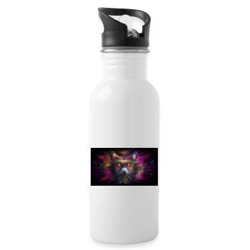Hypnotic raccoon in the 5th dimension - Water bottle with straw - white - Right