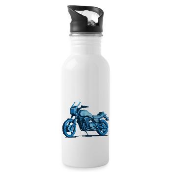 Motorrad Illustration im 8 Bit Vektor Look - Trinkflasche mit integriertem Trinkhalm - Weiß - Rechts
