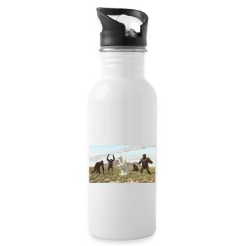 Gorillas with Thinker Sculpture - Water bottle with straw - white - Right