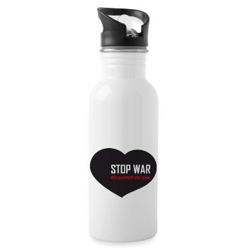 Schwarzes Herz - stopp den Krieg #StandWithUkraine - Trinkflasche mit integriertem Trinkhalm - Weiß - Rechts