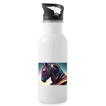 Mechanischer Pferdekopf - Trinkflasche mit integriertem Trinkhalm - Weiß - Rechts