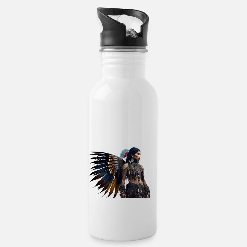 Indianer - Trinkflasche mit integriertem Trinkhalm - Weiß