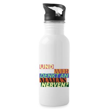 Und Wer Denkt An Mama's Nerven? Geschenk für Mama - Trinkflasche mit integriertem Trinkhalm - Weiß - Rechts