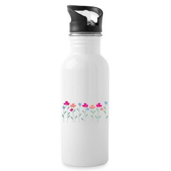 Blumige Vibes - Geschenkidee - Trinkflasche mit integriertem Trinkhalm - Weiß - Rechts