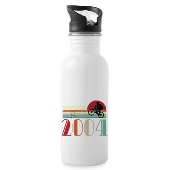 Vintage Birthday retro sunset design - Water bottle with straw - white - Right