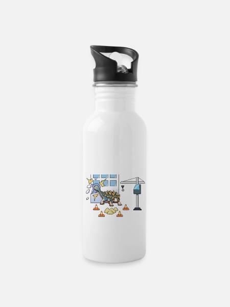 Cooler Ankylosaurus Baustelle Kran Dino - Trinkflasche mit integriertem Trinkhalm - Weiß