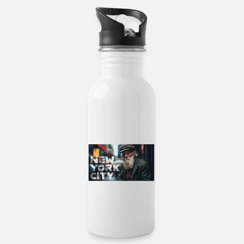 Alter Mann mit Bart in New York City - Trinkflasche mit integriertem Trinkhalm - Weiß