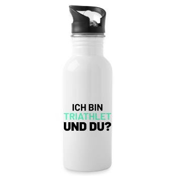 ich bin triathlet und du - Trinkflasche mit integriertem Trinkhalm - Weiß - Rechts