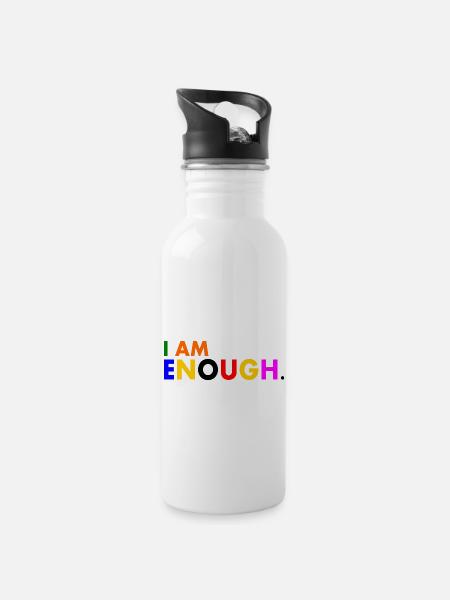 I am enough - Trinkflasche mit integriertem Trinkhalm - Weiß