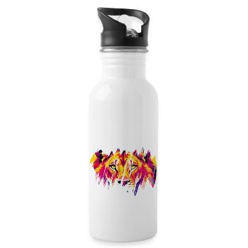 Scratched Lion Gaze - Water bottle with straw - white - Right