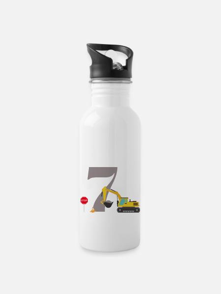 Bagger zum 7-jährigen Jubiläum - Trinkflasche mit integriertem Trinkhalm - Weiß