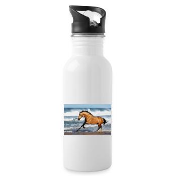 Pferde - Trinkflasche mit integriertem Trinkhalm - Weiß - Rechts