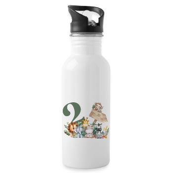2nd Birthday Personalized Safari - Water bottle with straw - white - Right