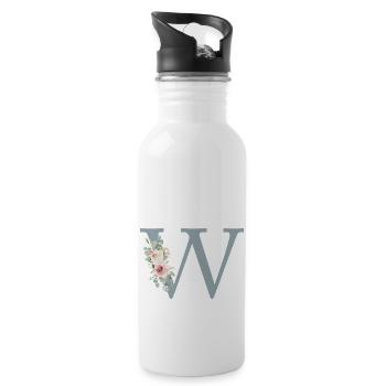 W| Monogram | Eucalyptus Pastel Flower Blue - Water bottle with straw - white - Right