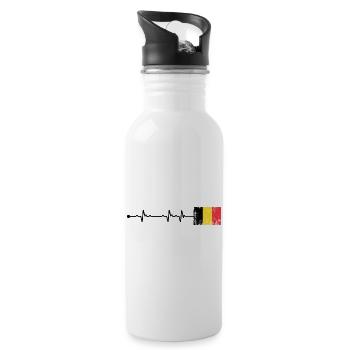 Belgium Flag Heartbeat - Water bottle with straw - white - Right