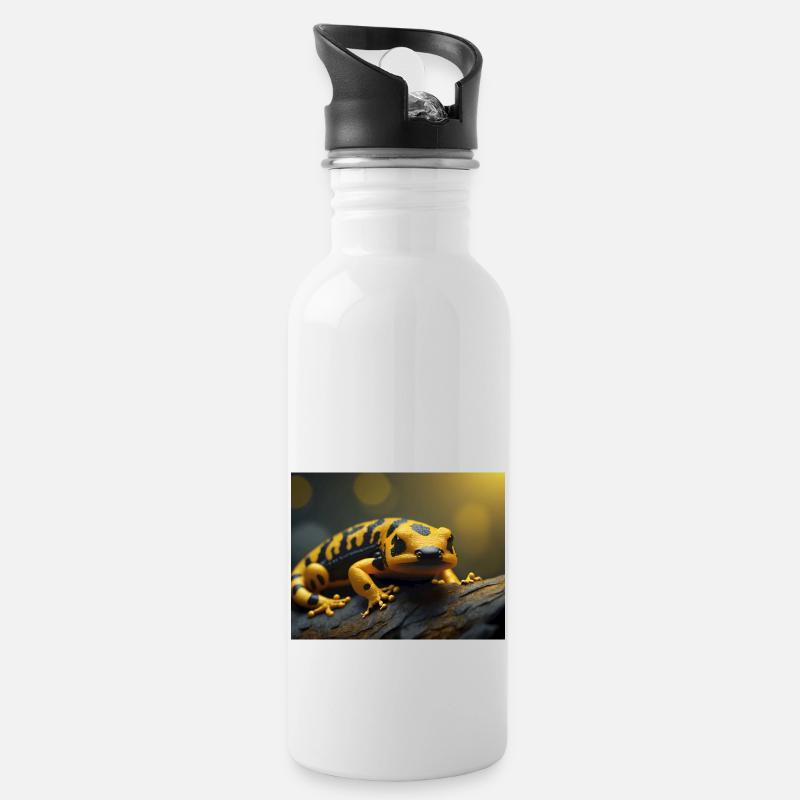 Niedliche Tiere, die Winterschlaf halten – Feuersalamander - Trinkflasche mit integriertem Trinkhalm - Weiß