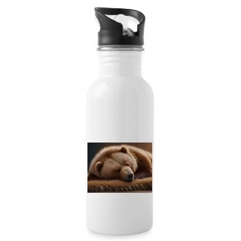 Cute animals doing hibernation – brown bear - Water bottle with straw - white - Right