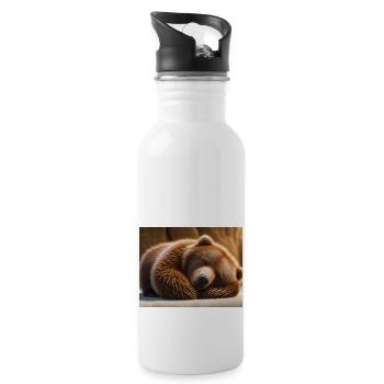 Niedliche Tiere im Winterschlaf – Braunbär - Trinkflasche mit integriertem Trinkhalm - Weiß - Rechts